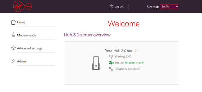 Virgin Media Hub 3.0 in Modem Mode