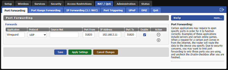 DD-WRT Router: Port-Forwarding settings