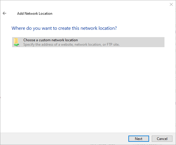 Samba connection in Windows Explorer: Custom Network Connection