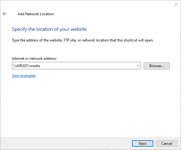 Samba connection in Windows Explorer: Specify Location