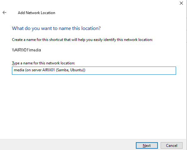 Samba connection in Windows Explorer: Name the Location