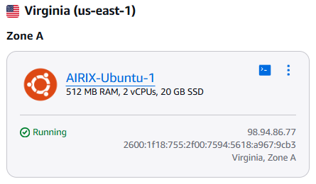 Screenshot of Lightsail instance tile