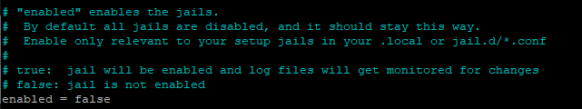 Screenshot of Fail2Ban configuration showing the enabled flag