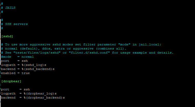 Screenshot of Fail2Ban configuration showing the "jails"