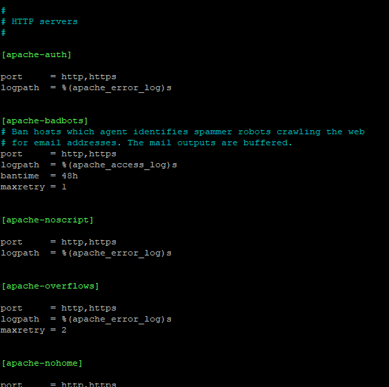 Screenshot showing the Fail2Ban configuration for HTTP