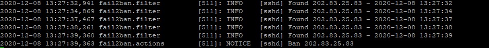 Screenshot of a Fail2Ban log file