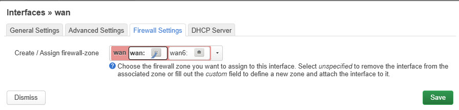 OpenWrt Interfaces WAN Firewall Settings