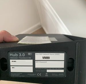 Virgin Media Hub 3.0 - Default Password at the bottom of the Hub 