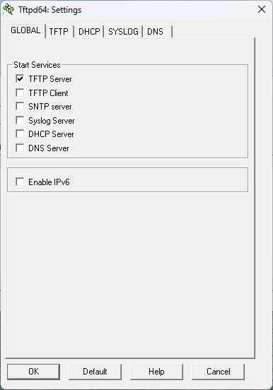 Screenshot TFTP Settings Tab GLOBAL